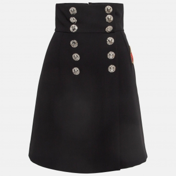Pre Owned Dolce & Gabbana Black Applique Gabardine Button Detail Mini Skirt XS