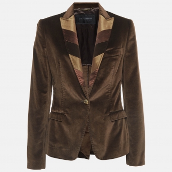 مملوكة مسبقًا Dolce & Gabbana Brown Satin Trim Velvet Blazer M