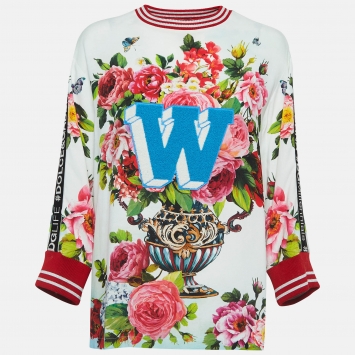 Pre Owned Dolce & Gabbana Off White Floral Print Crepe Applique Detail Sweatshirt S