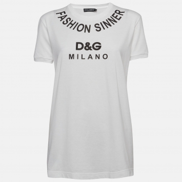 Pre Owned Dolce & Gabbana Logo Printed Cotton T-Shirt S