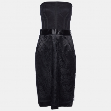 Pre Owned Dolce & Gabbana Black Tulle & Lace Strapless Corset Dress M