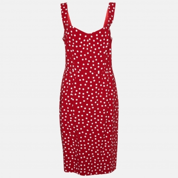 Pre Owned Dolce & Gabbana Red Polka Dot Print Crepe Sleeveless Dress L