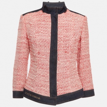 مملوكة مسبقًا Dolce & Gabbana Vintage Pink Tweed and Denim Trim Jacket M