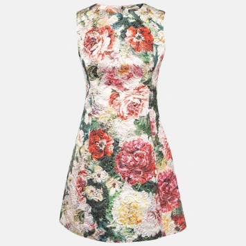 Pre Owned Dolce & Gabbana Multicolor Floral Jacquard Mini Sheath Dress M