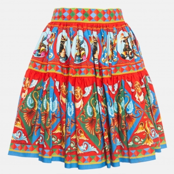 Pre Owned Dolce & Gabbana Multicolor Carretto Print Gathered Mini Skirt S