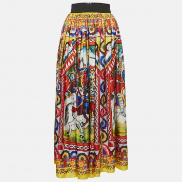 Pre Owned Dolce & Gabbana Multicolor Carretto Print Cotton Midi Skirt M