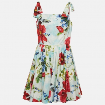 Pre Owned Dolce & Gabbana Multicolor Floral Print Cotton Mini Dress L