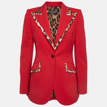 مملوكة مسبقًا Dolce & Gabbana Red Leopard Trim Wool Blend Blazer S