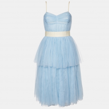 Pre Owned D&G Light Blue Tulle Corset Midi Dress M