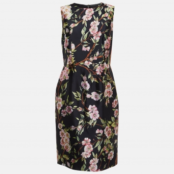 Pre Owned Dolce & Gabbana Black Floral Print Silk Shift Dress M
