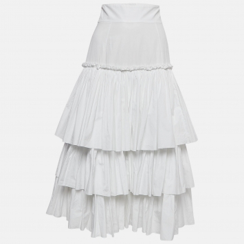 Pre Owned Dolce & Gabbana White Poplin Tiered Midi Skirt S
