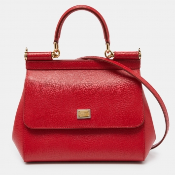 Pre Owned Dolce & Gabbana Red Leather Small Miss Sicily Top Handle Bag
