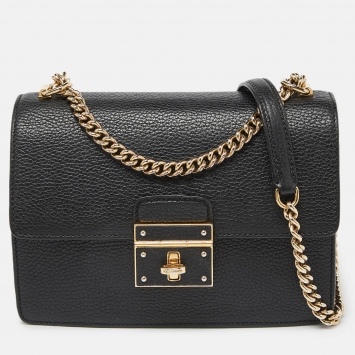 Pre Owned Dolce & Gabbana Black Leather Small Rosalia Shoulder Bag
