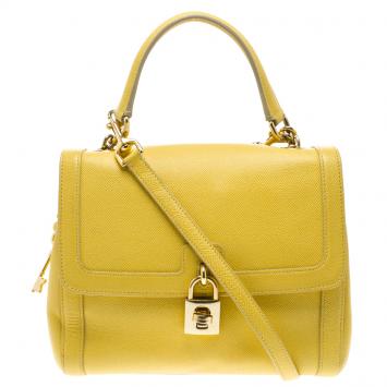 Pre Owned Dolce and Gabbana Yellow Leather Miss Dolce Top Handle Bag