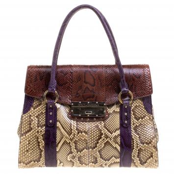 Pre Owned Dolce and Gabbana Multicolor Python Eel Satchel