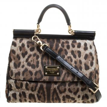 Pre Owned Dolce and Gabbana Leopard Print  Fabric Medium Miss Sicily Top Handle Bag