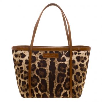 Pre Owned Dolce and Gabbana Brown Leopard Print Canvas Tote 