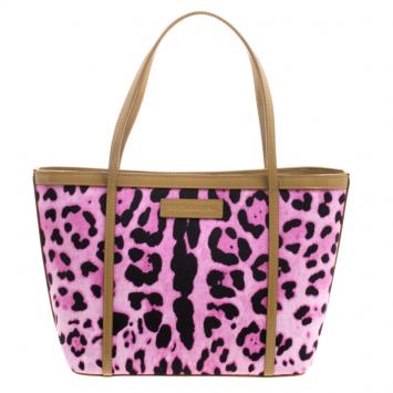 Pre Owned Dolce and Gabbana Pink/Brown Leopard Print Canvas Tote 