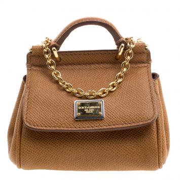 Pre Owned Dolce and Gabbana Brown Leather Micro Miss Sicily Shoulder Bag