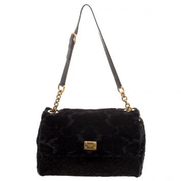 Pre Owned Dolce and Gabbana Black Fabric/Sequin and Python Trim Miss Kate Shoulder Bag