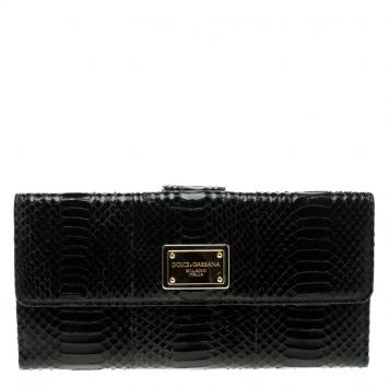 Pre Owned Dolce and Gabbana Python Continental Flap Wallet