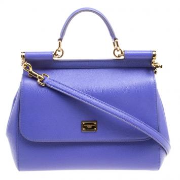 Pre Owned Dolce and Gabbana Purple Leather Medium Miss Sicily Satchel