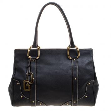 Pre Owned Dolce and Gabbana Black Leather DG Charm Tote