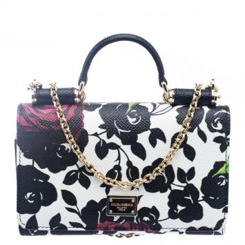 Pre Owned Dolce and Gabbana Multicolor Floral Print Leather Miss Sicily Von Wallet on Chain