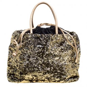 Pre Owned Dolce and Gabbana Gold/Silver Sequin Embellished Drawstring Tote