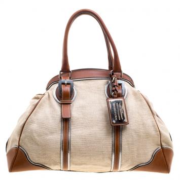 Pre Owned Dolce and Gabbana Beige/Brown Canvas and Leather Miss Romantique Bag