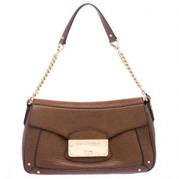 Pre Owned Dolce and Gabbana Brown Leather Shoulder Bag