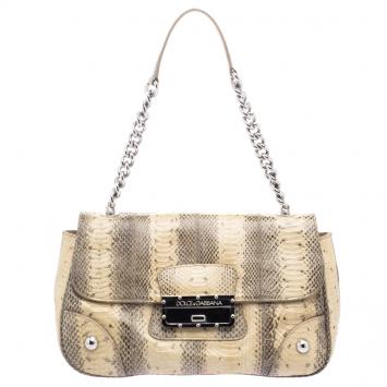Pre Owned Dolce and Gabbana Beige Snakeskin Top Handle Bag
