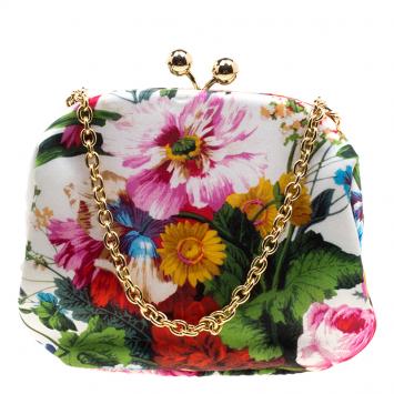 Pre Owned  Dolce and Gabbana Multicolor Floral Print Fabric Evening Bag 