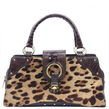 Pre Owned Dolce & Gabbana Brown Leather and Pony Hair Satchel