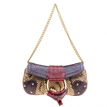 Pre Owned Dolce and Gabbana Multicolor Python Chain Clutch