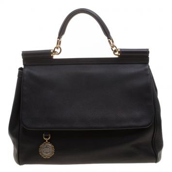 Pre Owned Dolce & Gabbana Black Leather Miss Sicily Top Handle Bag