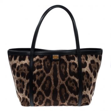 Pre Owned Dolce and Gabbana Beige Leopard Print Canvas Tote 
