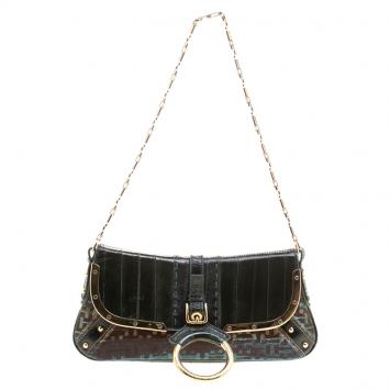 Pre Owned Dolce and Gabbana Green Holographic Leather and Nylon Chain Shoulder Bag