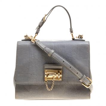 Pre Owned Dolce and Gabbana Grey Iguana Embossed Leather Monica Satchel 