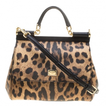 Pre Owned Dolce and Gabbana Leopard Print Coated Canvas Miss Sicily Tote