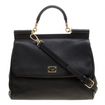 Pre Owned Dolce and Gabbana Black Leather Large Miss Sicily Tote