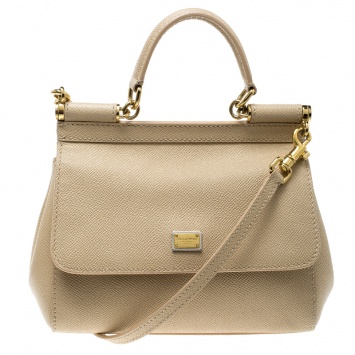 Pre Owned Dolce and Gabbana Beige Leather Small Miss Sicily Tote Bag
