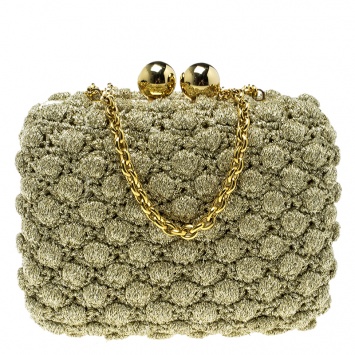 Pre Owned Dolce and Gabbana Gold Shimmering Fabric Chain Clutch