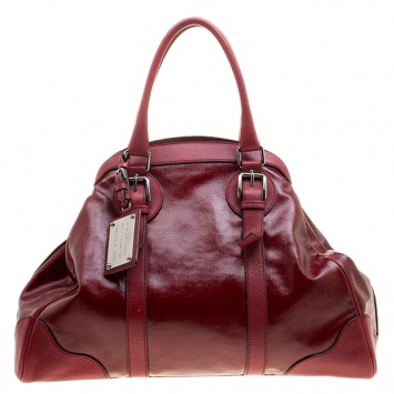Pre Owned Dolce and Gabbana Crimson Red Coated Canvas and Leather Miss Romantique Bag