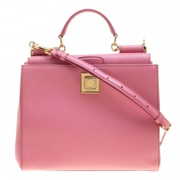 Pre Owned Dolce and Gabbana Pink Leather Medium Miss Sicily Top Handle Bag