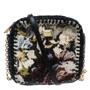 Pre Owned Dolce and Gabbana Woven Fabric and Raffia Shoulder Bag