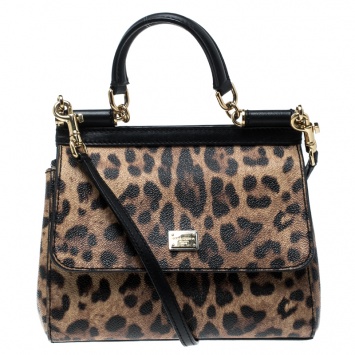Pre Owned Dolce and Gabbana Leopard Print Coated Canvas Small Miss Sicily Tote
