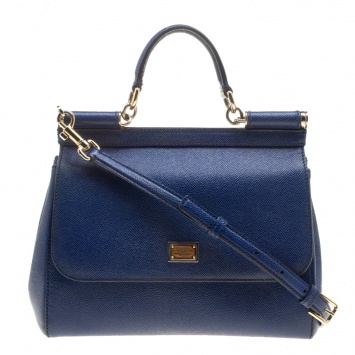 Pre Owned Dolce and Gabbana Blue Leather Medium Miss Sicily Top Handle Bag