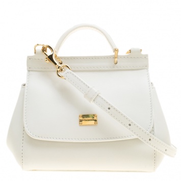 Pre Owned Dolce and Gabbana White Leather Micro Miss Sicily Crossbody Bag