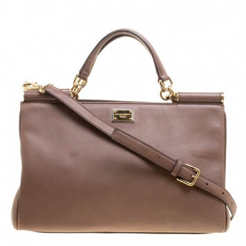 Pre Owned Dolce and Gabbana Brown Leather Miss Sicily Tote